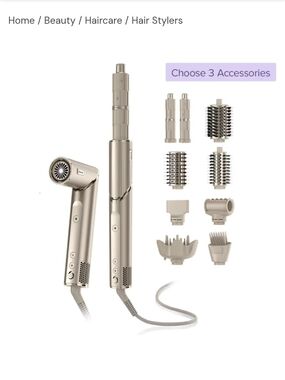 Gold Multi-Function Women's Hair Styler with 3 Interchangeable Accessories